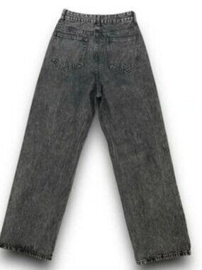 Women’s Wide Leg High Waisted Jeana Distressed Dark Grey Acid Wash Jeans Sz Med